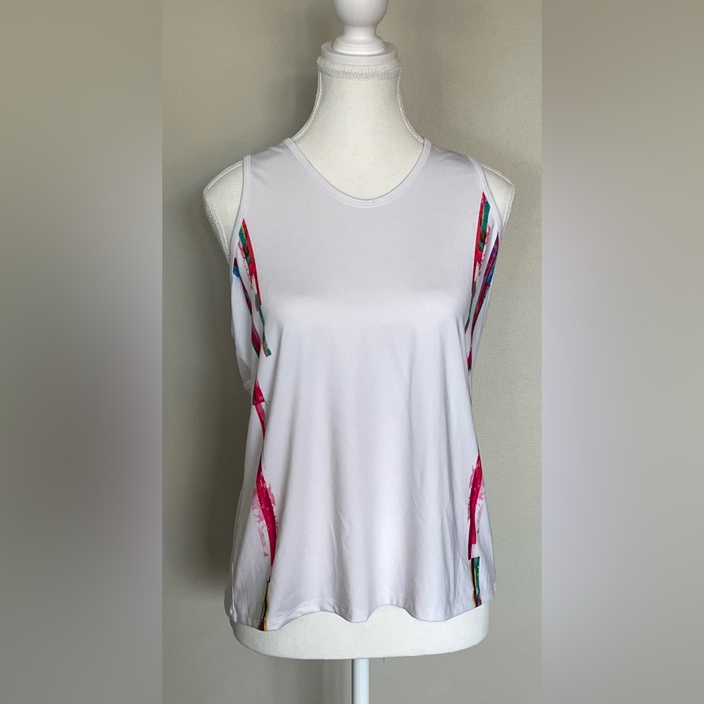 Lucky in Love White Tank Athletic Top with Multicolor Accents
